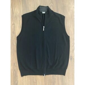 Neiman Marcus Merino Wool Blend Sweater Vest Full Zip Black Men's Large‎